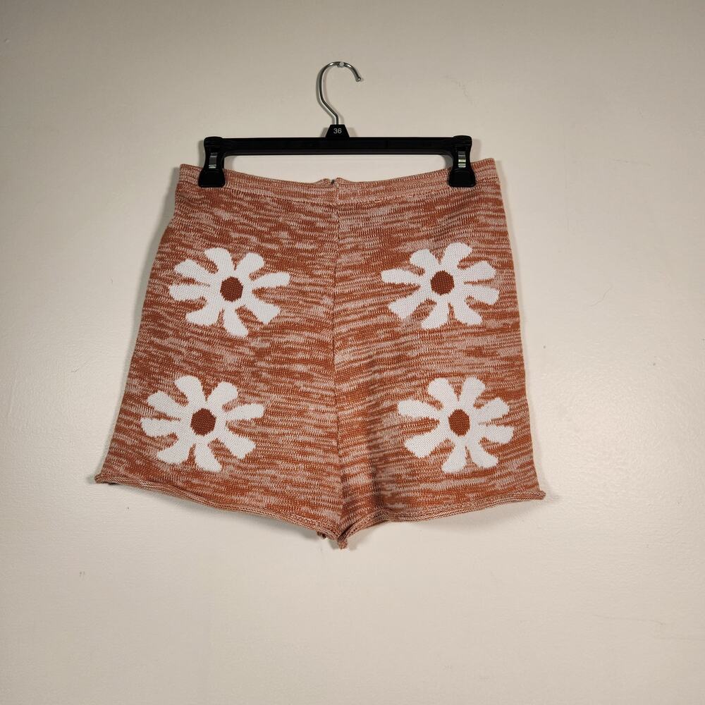 UNKNOWN Daisy Knit Shorts Womens L Orange White Marled Retro 70s Inspired Hippie - Picture 3 of 8